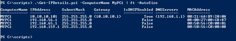 Powershell: Get IP Address, Subnet, Gateway, DNS servers and MAC