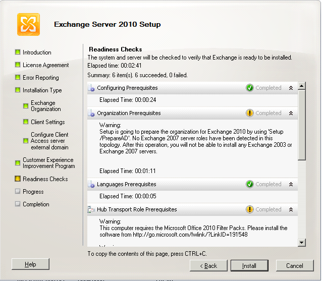 Installation report. Windows Server 2010. EAGREEMENTS ошибки. Video link Exchange write.