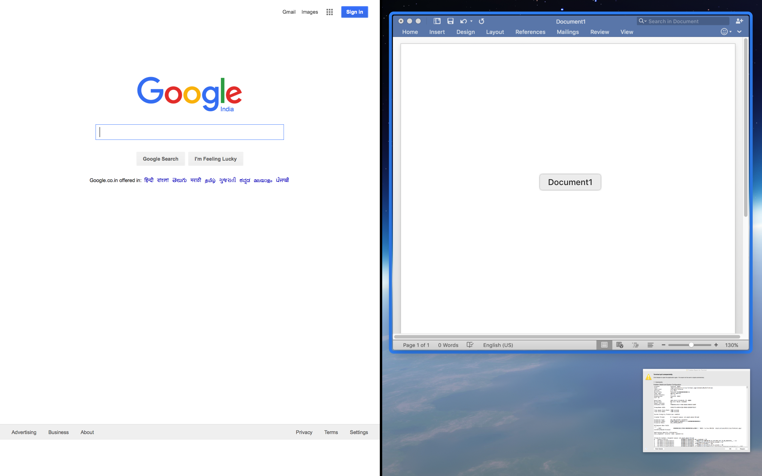 split screen mac chrome and word