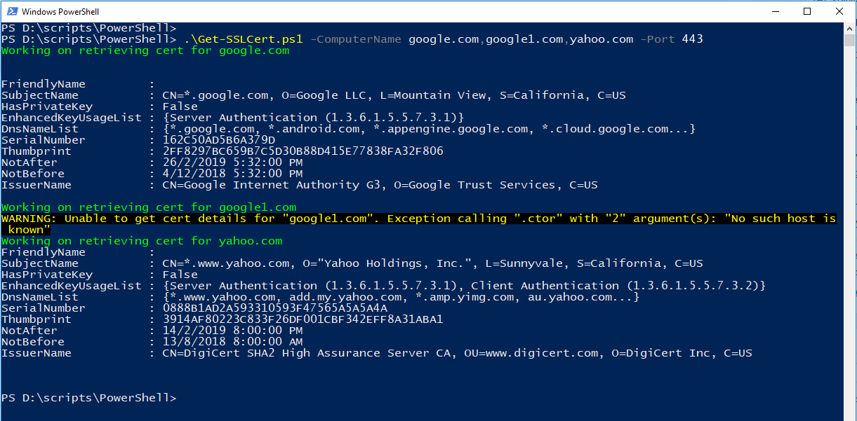 PowerShell: Remotely query certificate expiry date subject issuer and